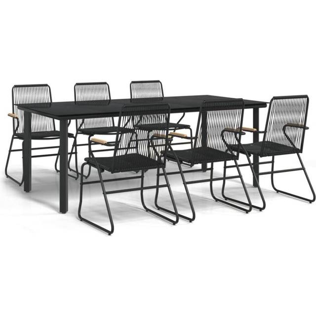 7 Piece Garden Dining Set Black pvc Rattan Vidaxl