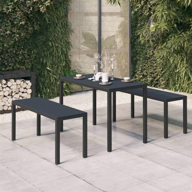 vidaXL 3 Piece Garden Dining Set Steel and WPC Black