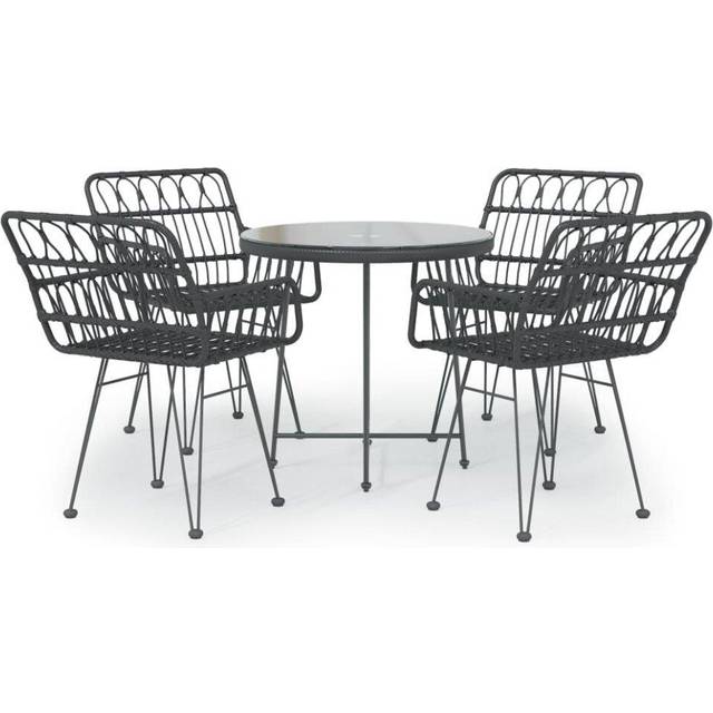 Vidaxl - 5 Piece Garden Dining Set Black Poly Rattan