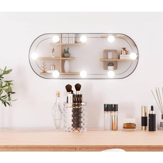vidaXL Wall Mirror with LED Lights 20x50 cm Glass Oval - Silver