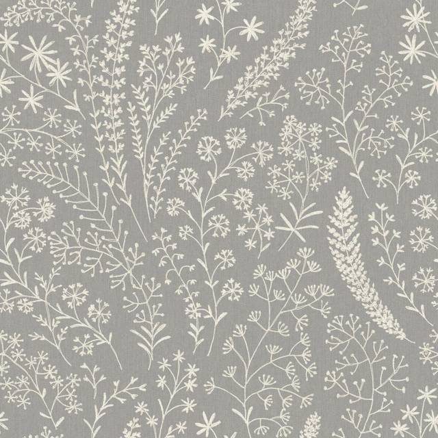 Grandeco Astrid Embroidery Stitch Foliage Trail Wallpaper 10m x 53cm Grey, Grey