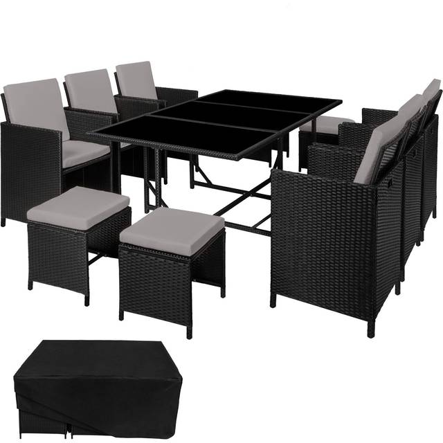 Tectake Malaga 10-seater Rattan Furniture Set W/ Protective Cover - Black/Grey, Black