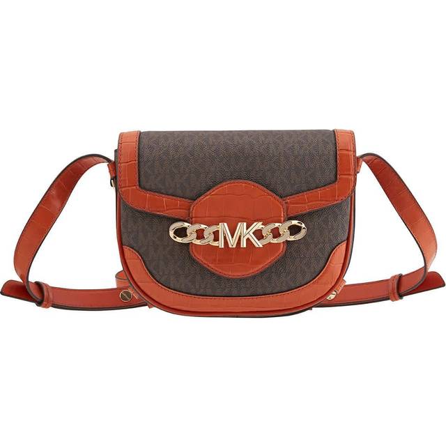 Michael Kors Hally Signature Logo-print Saddle Crossbody Bag - Orange (Dimension: 10.0000x8.0000x2.0000 inches)