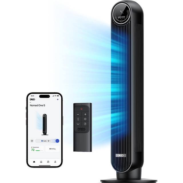 Dreo Tower Fan for Bedroom  Smart Oscillating Quiet Floor Fans  Standing Bladeless Fan with Remote and WiFi Voice Control  4 Modes  4 Speeds  8H Timer