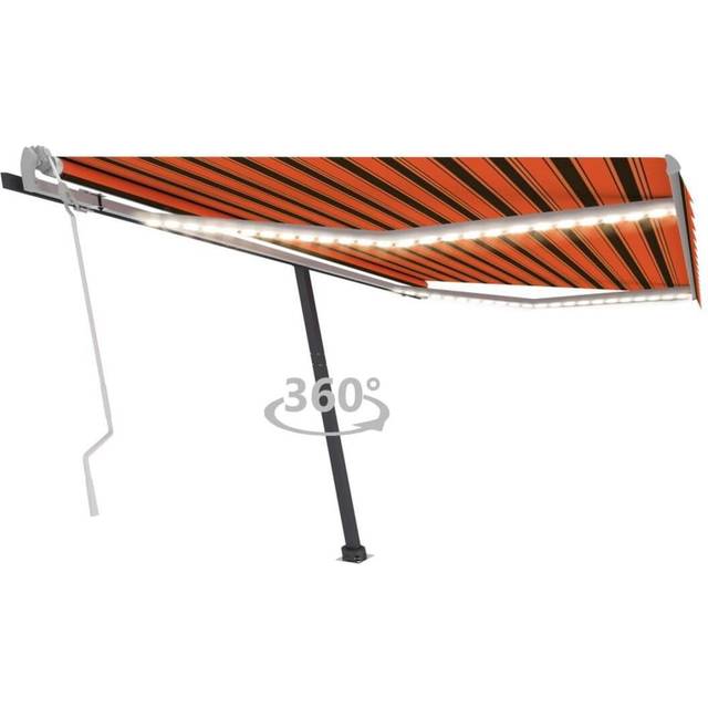Markis manuellt infällbar med LED 400x350 cm orange och brun