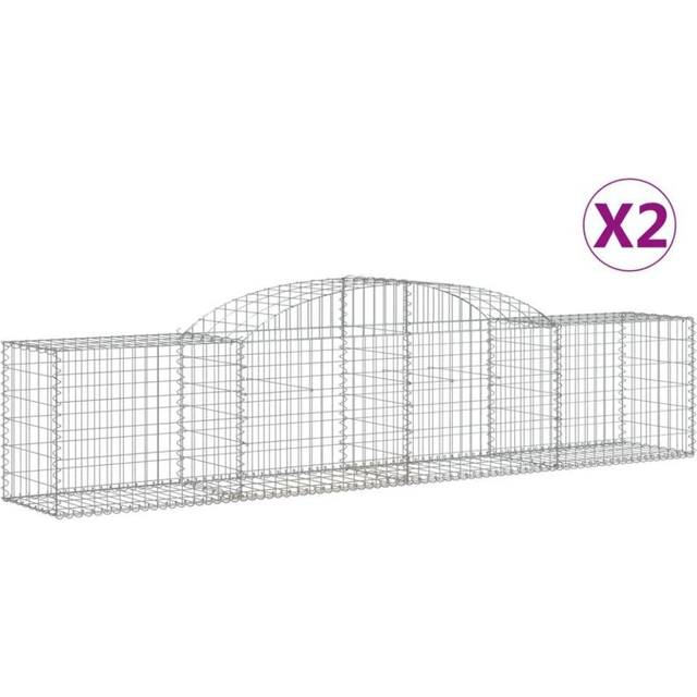 vidaXL Arched Gabion Baskets 2 pcs 300x50x60/80 cm Galvanised Iron - Silver