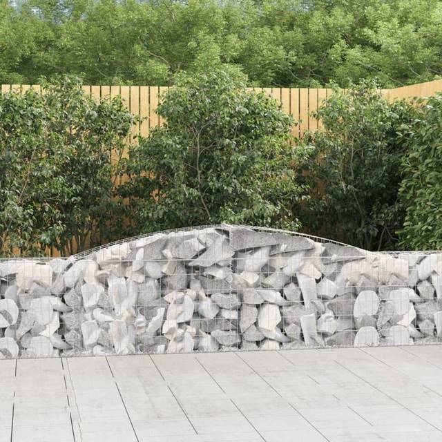 vidaXL Arched Gabion Baskets 4 pcs 400x30x60/80 cm Galvanised Iron - Silver