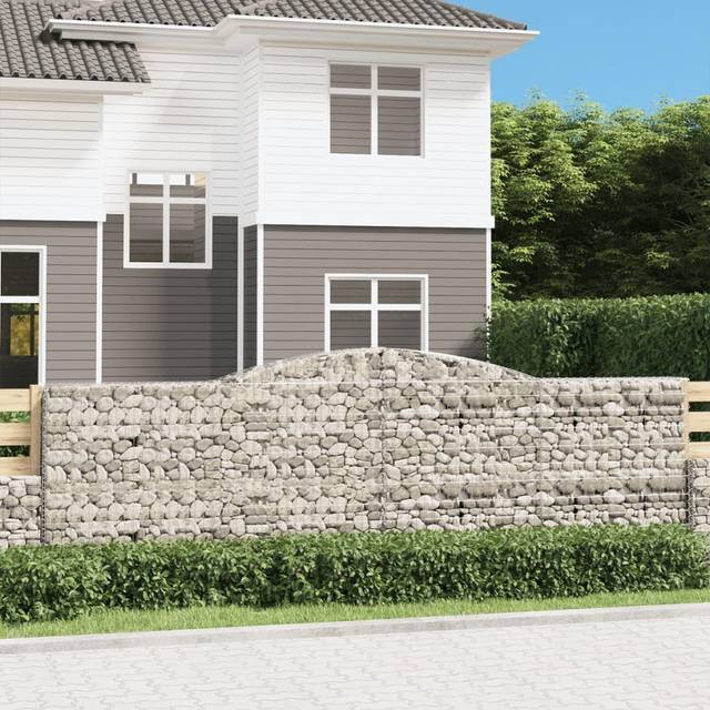 (400 x 30 x 120/140 cm/ 7 pcs) vidaXL Arched Gabion Basket Stone Basket Gabion Retaining Wall Galvanised Iron