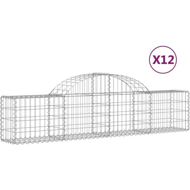 vidaXL Arched Gabion Baskets 12 pcs 200x30x40/60 cm Galvanised Iron - Silver
