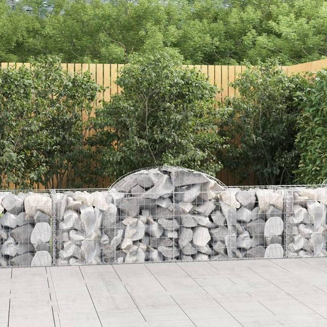 vidaXL Arched Gabion Baskets 2 pcs 200x50x60/80 cm Galvanised Iron - Silver