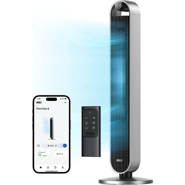 Dreo 42 Inch Pilot Max Smart Tower Fan, 25dB Quiet Cooling Fan for Bedroom, 12 Speeds Standing Fan with Remote