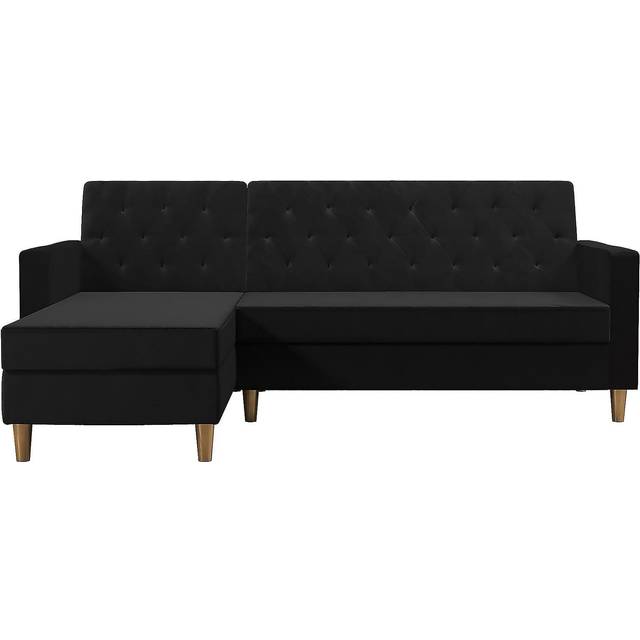 Reversible Sleeper Corner Sofa Chaise - Black Velvet (83cm H X 213cm W X 154cm D)