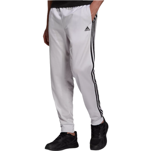 adidas Men's Essentials Warm-Up Slim Tapered 3-Stripes Tracksuit Bottoms  White/Black  Large