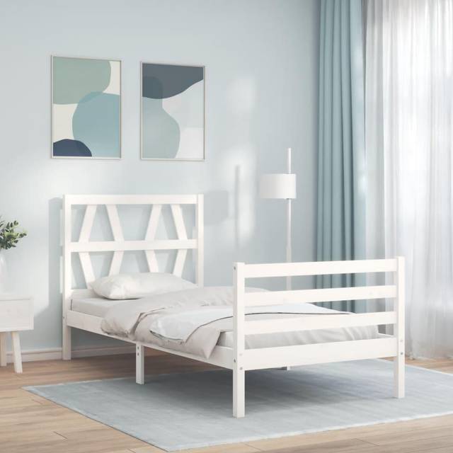 (white, 90 x 190 cm) vidaXL Bed Frame Platform Bed with Headboard White Small Double Solid Wood