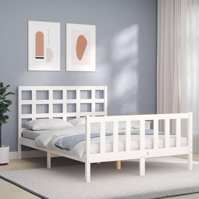 vidaXL Bed Frame without Mattress White Small Double Solid Wood Pine
