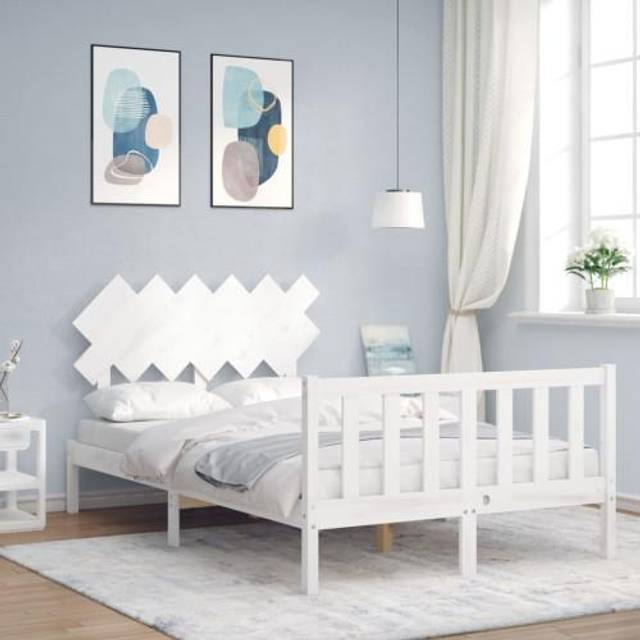 vidaXL Bed Frame without Mattress White Small Double Solid Wood Pine