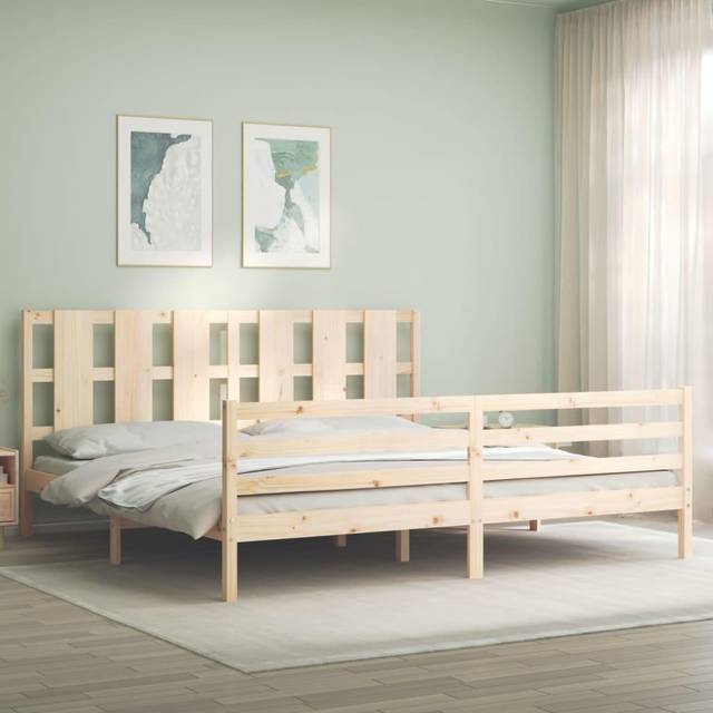 (brown, 180 x 200 cm) vidaXL Bed Frame Bed Base Platform Bed with Headboard Small Single Solid Wood