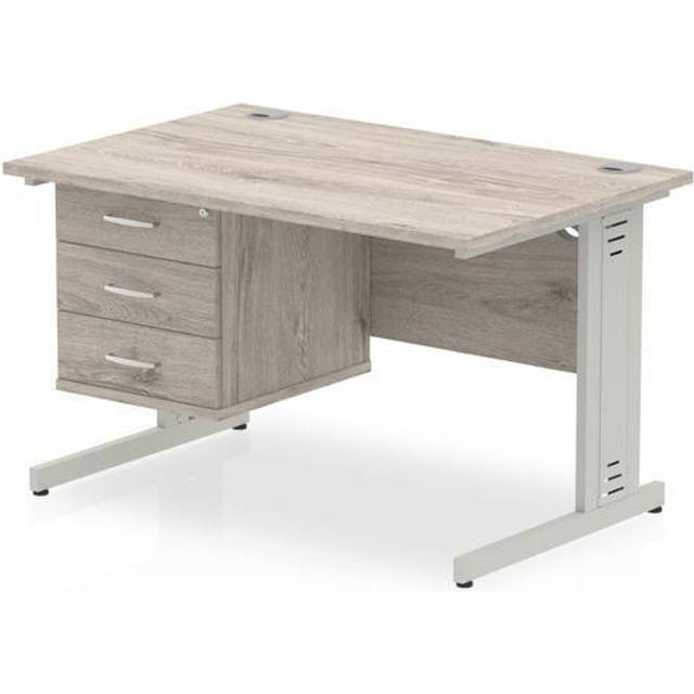 Impulse 1200x800 Desk Grey Oak Silver Leg with + Fixed Pedestal