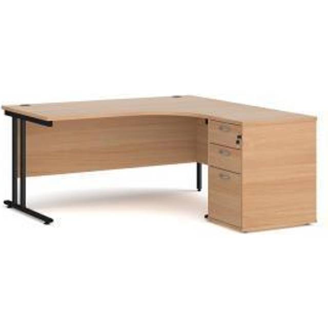 Maestro 25 Right Hand Ergonomic Office Desk 1600mm with Black Cantilever Frame and Office Desk High Pedestal - Beech