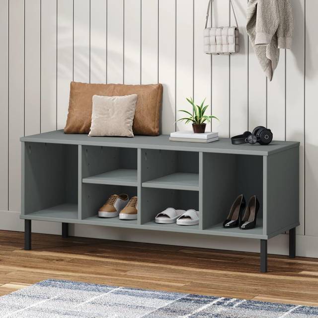 vidaXL Shoe Rack with Metal Legs Grey 106x35x45 cm Solid Wood OSLO