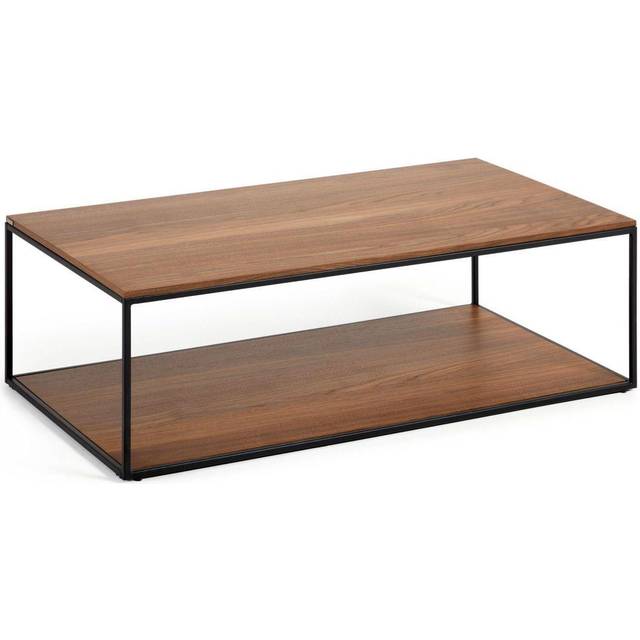 Yoana coffee table with oak walnut veneer and painted black metal structure, 110 x 60 cm - Brown