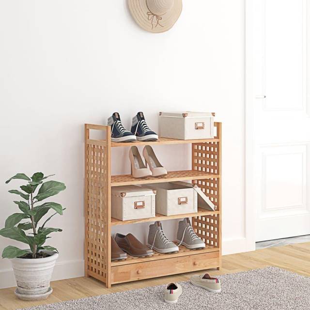 vidaXL Shoe Rack with Drawer 70x27x81 cm Solid Wood Walnut - Brown