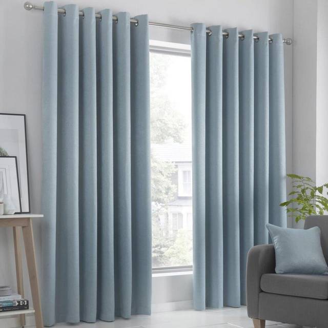 Fusion Strata Woven Dimout Ready Made Eyelet Curtains Duckegg - Blue/Duck Egg