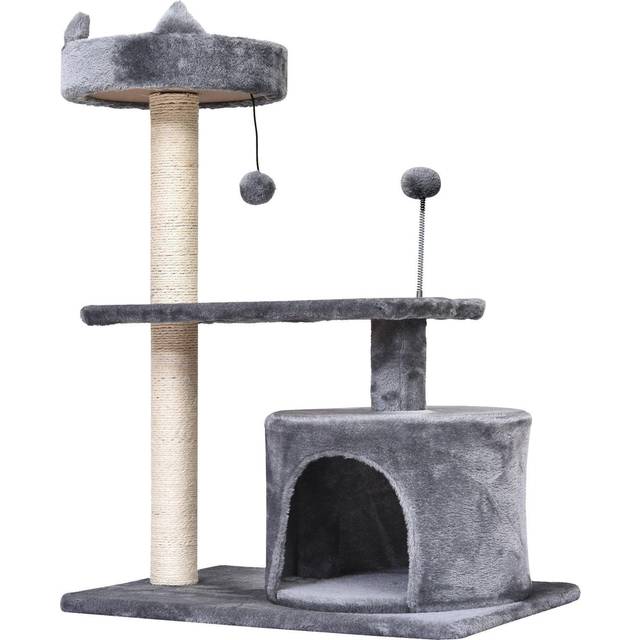 PawHut 3-Tier Cat Scratching Post with Sisal Rope & Play Toys, Durable Activity Centre for Cats, Grey Aosom UK