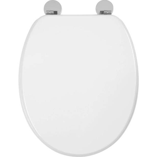 Kielder Flexi-Fix White Wooden Toilet Seat - Anti Bacterial Treated Finish and Adjustable Hinges with Top and Bottom Fixings Included, Fits Standard T (4.2cm H X 37.5cm W X 45cm D)