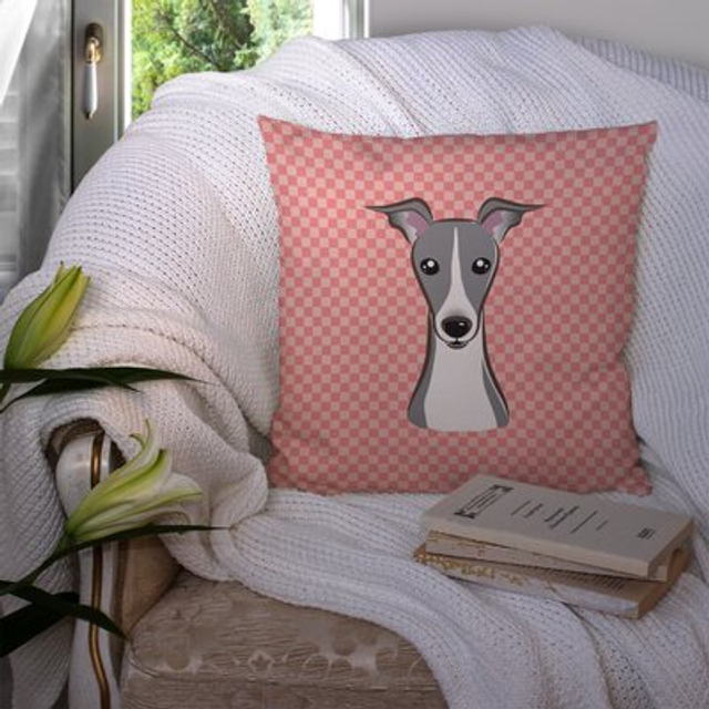 Caroline's Treasures BB1236PW1414 Checkerboard Pink Italian Greyhound Decorative Pillow  Large  Multicolor