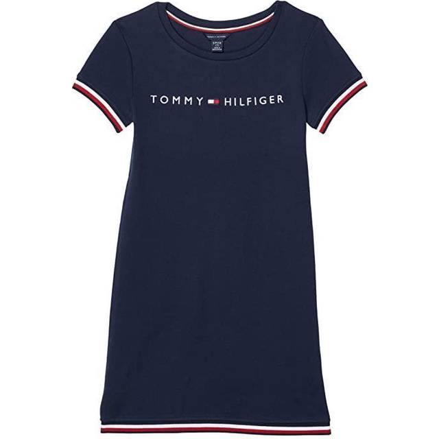Tommy Hilfiger Girls' Short Sleeve Flag T-Shirt Dress  Relaxed Fit wit