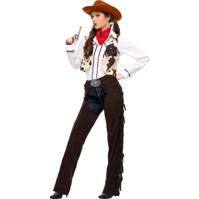 Cowgirl Chaps Costume for Women | Cowgirl Costumes - Brown&#47;Red&#47;White (S)