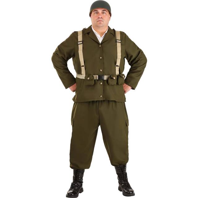 Plus Size Deluxe WW2 Soldier Costume for Men | Military Costumes - Brown&#47;Green (4X)