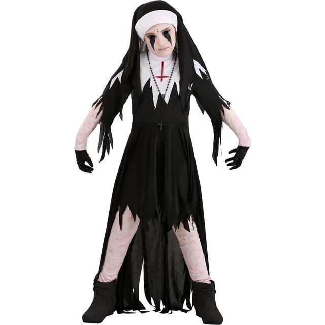 Girl's Dreadful Nun Costume - Black&#47;Brown&#47;White (L)