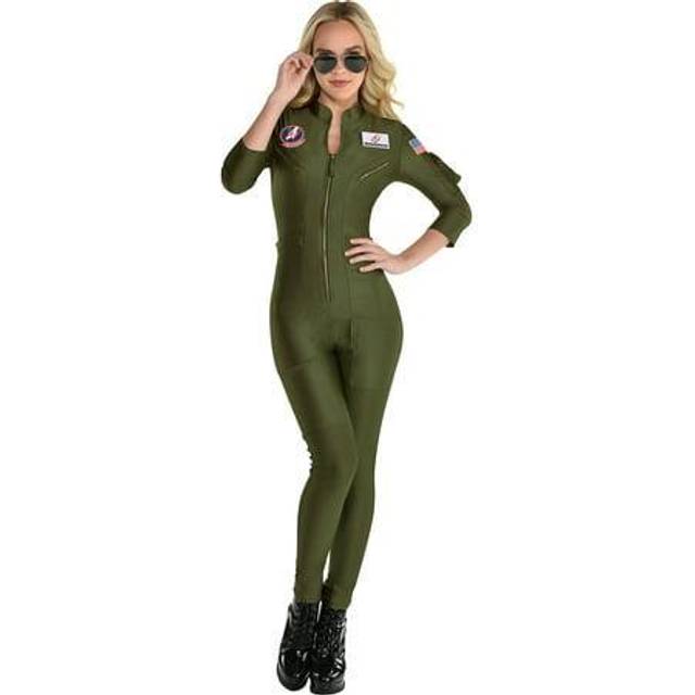 Top Gun 2 Women's Flight Suit Costume - Green&#47;Red (XL)
