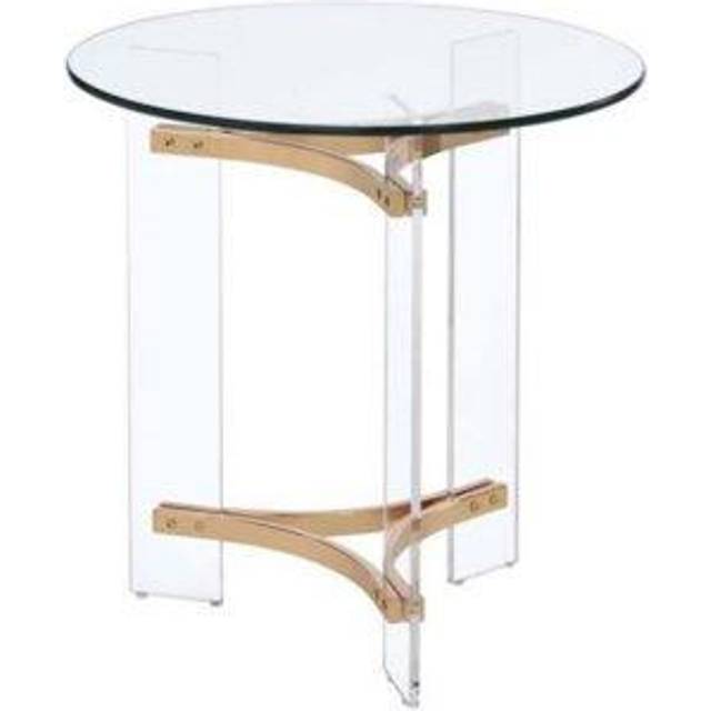 Acme Sosi Round Tempered Glass Top End Table in Clear and Gold