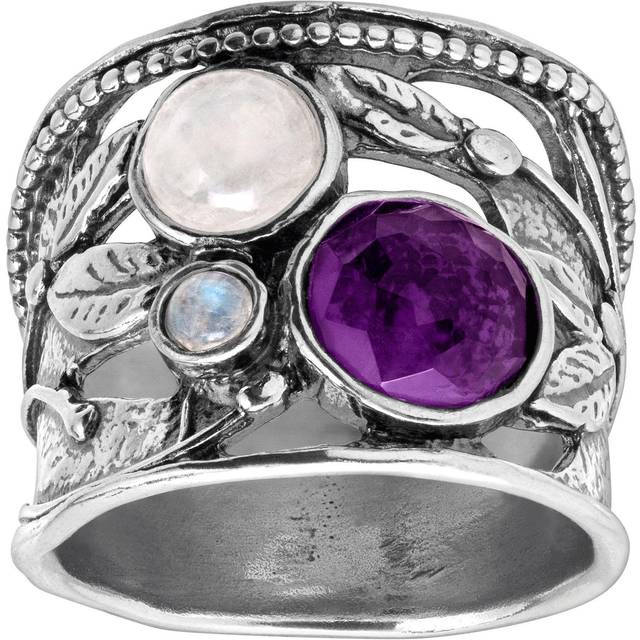 Silpada 'Heavenly' 3 cttw Moonstone & Natural Amethyst Ring in Sterling Silver - Purple - 11