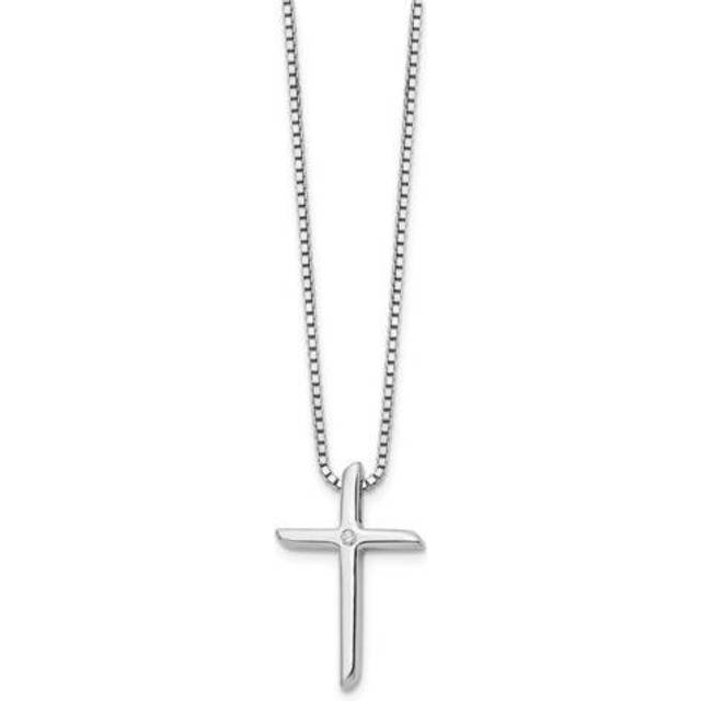 White Ice QW260-18 18 in. Sterling Silver 0.01 CT Diamond CroSterling Silver Necklace, Polished