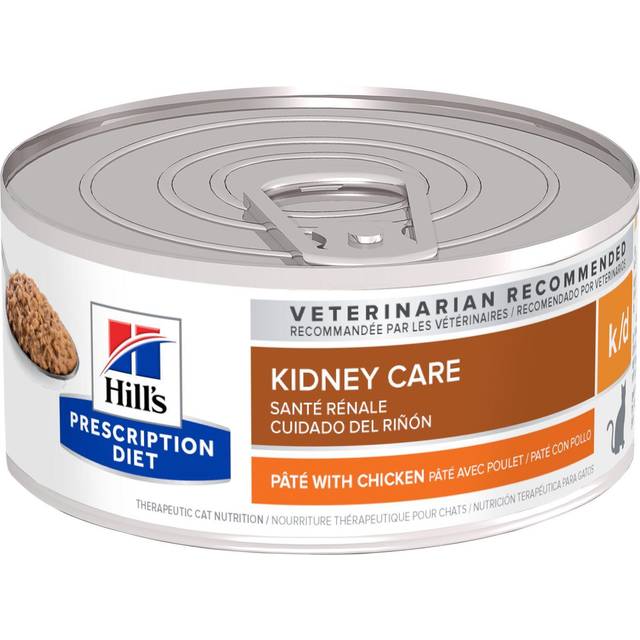 Hill's Prescription Diet K/D Kidney Care våtfoder katt med kyckling på burk. Förpackning: 1 bricka (24 x 156 g)