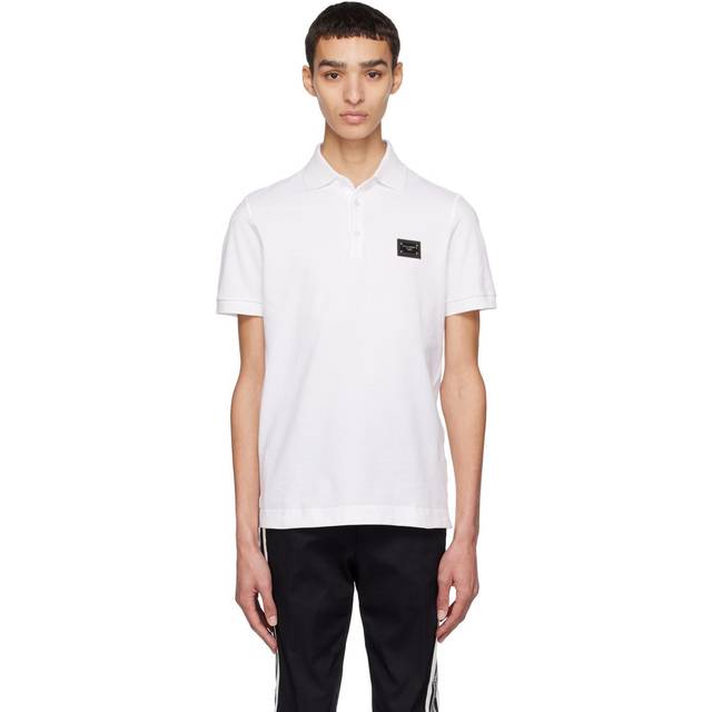 White Cotton Logo Plaque Collared Polo T-shirt - IT50 | L
