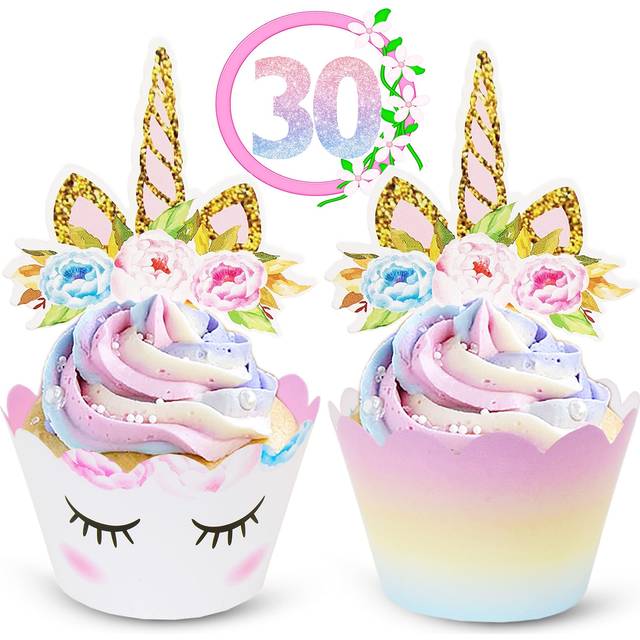 Unicorn Cupcake Toppers and Wrappers Decorations 30 of Each  Reversible Rainbow Cup Cake Liners with Unicorn Topper  Cute De