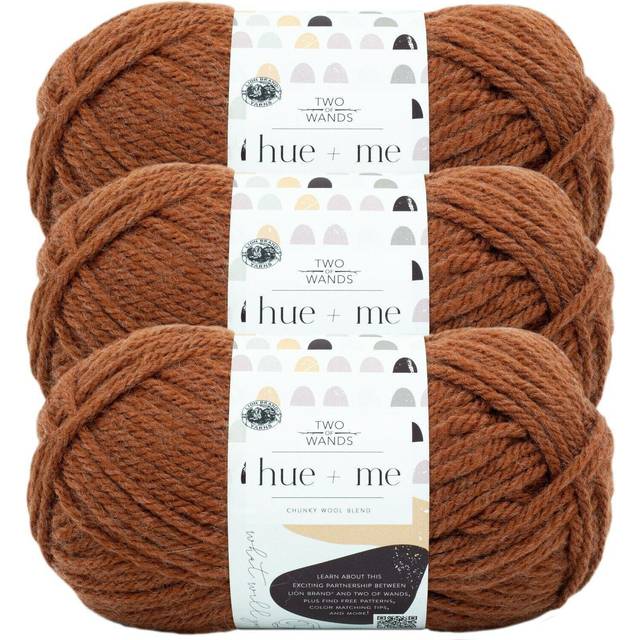 Lion Brand Hue + Me Yarn for Knitting  Crocheting  and Crafting  Bulky and Thick  Soft Acrylic and Wool Yarn  Saffron (3-Pack)