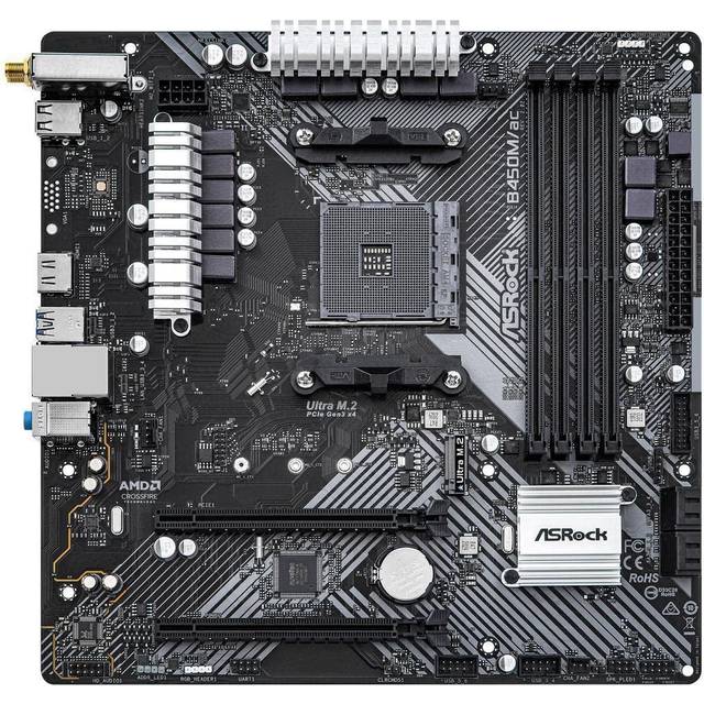 Asrock B450M/AC R2.0, AMD B450, AM4, Micro ATX, 4 DDR4, HDMI, GB LAN, AC Wi-Fi, 1x M.2