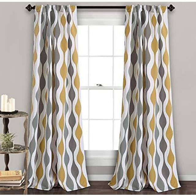 Lush Decor Mid Century Geo Room Darkening Window Curtain Panel Pair  52 W x 108 L  Gold & Gray