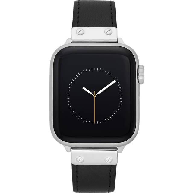 ANNE KLEIN ersättningsarmband i läder till Apple Watch. Säkert, justerbart byte av armband till Apple Watch som passar de flesta handleder, Svart/silver, 38/40/41mm