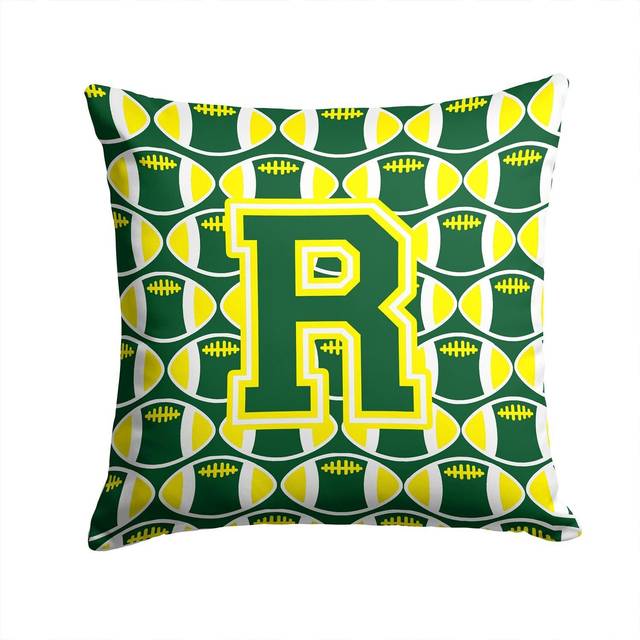 Caroline's Treasures CJ1075-RPW1414 Letter R Football Green and Yellow Fabric Decorative Pillow  14 H x 14 W  Multicolor