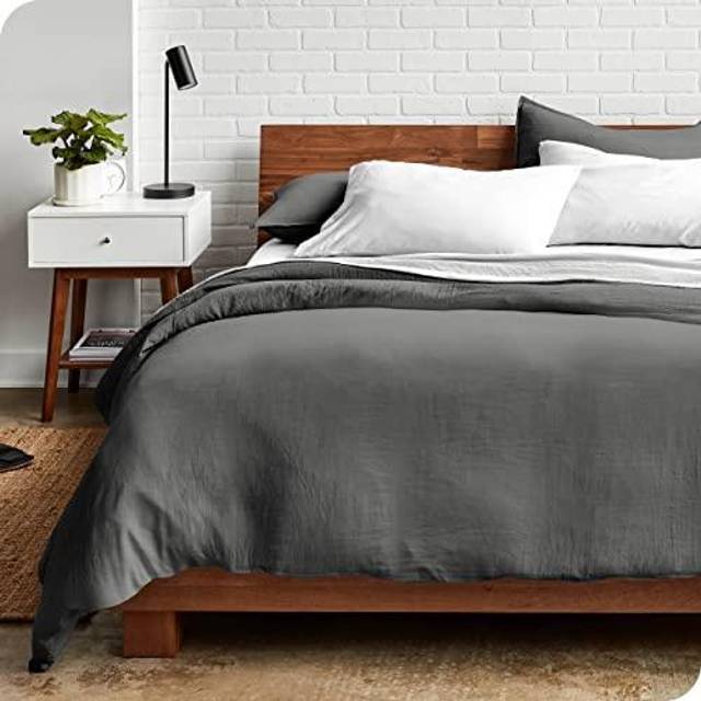 Bare Home Ultra Soft Washed Microfiber Queen Duvet Cover with Zipper and Securing Ties and 2 Std. Pillow Shams  Linen-Like Look  Easy Care  Hypoallerg