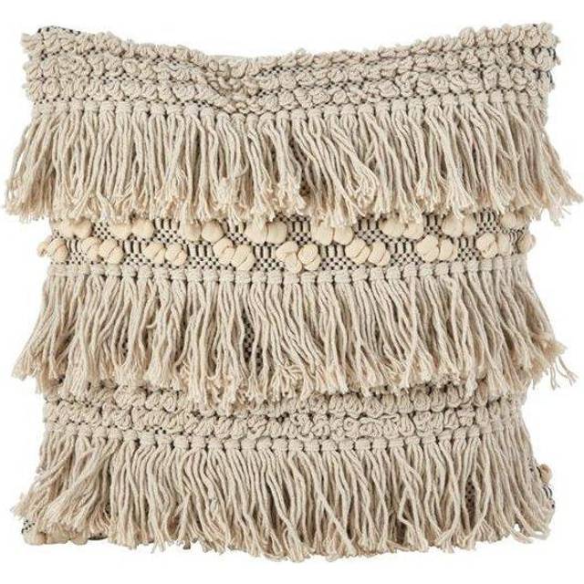 Saro Lifestyle 6452.I18S 18 in. Square Moroccan Wedding Blanket Style Fringe Cotton Down Filled Throw Pillow, Ivory