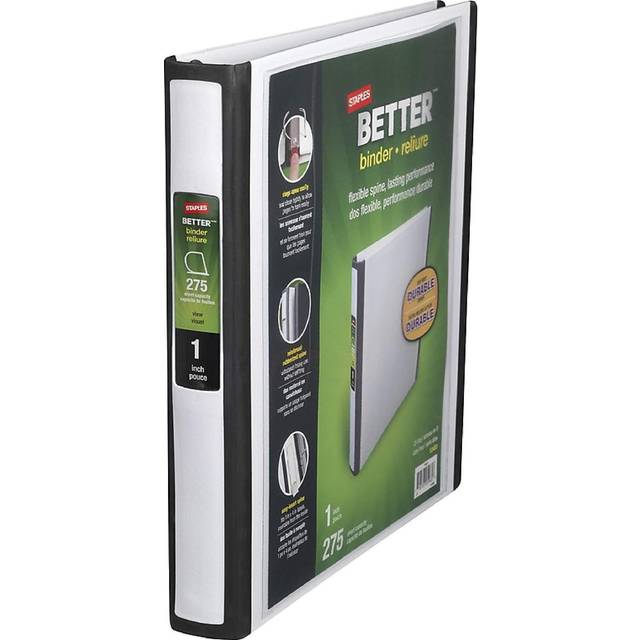 "1"" STAPLES Better View Binder with D-Rings, White"