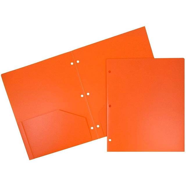 JAM PAPER Heavy Duty Plastic 3 Hole Punch Pocket Folders - Extra Tough School Folders - Orange - 6/Pack